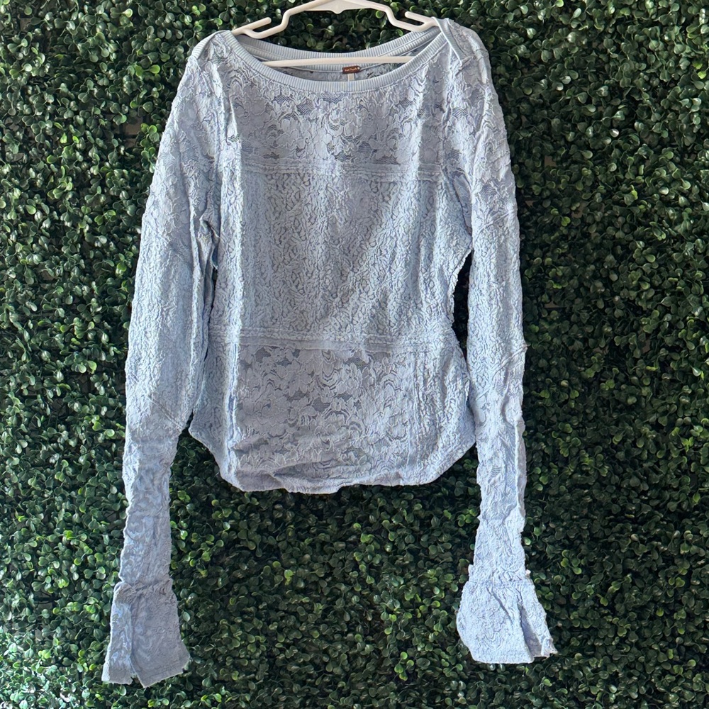 FREE PEOPLE Sheer Lace Flared Long Sleeve Top - Picture 4 of 11